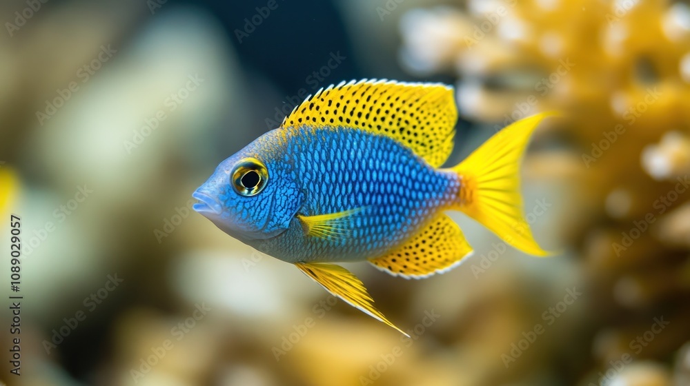 Blue and Yellow Fish in a Coral Reef Blue and Yellow Fish in a Coral Reef