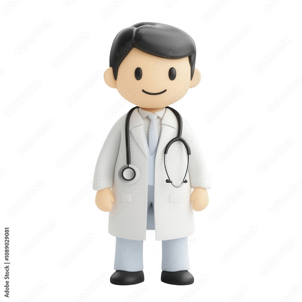 A friendly doctor figure wearing a white coat and stethoscope, ready to assist patients., isolated on a transparent background. A friendly doctor figure wearing a white coat and stethoscope, ready to assist patients., isolated on a transparent background.