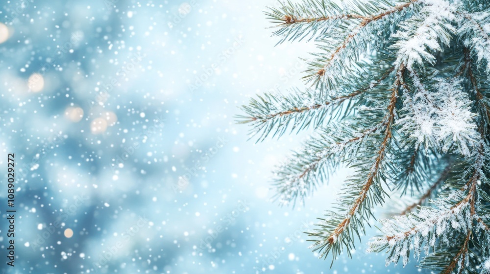 A snow covered pine tree branch. The snow is white and the branch is green A snow covered pine tree branch. The snow is white and the branch is green