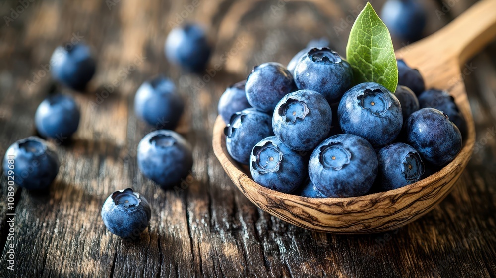 Fresh blueberries on a rustic wooden table, brain food, rich in antioxidants Fresh blueberries on a rustic wooden table, brain food, rich in antioxidants
