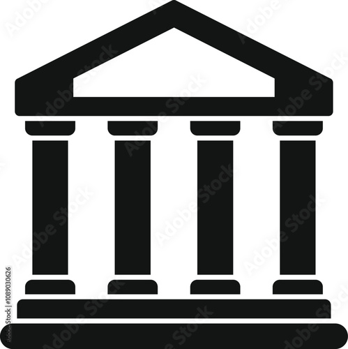 Simple icon of a parliament building with four columns, symbolizing government, democracy, and law