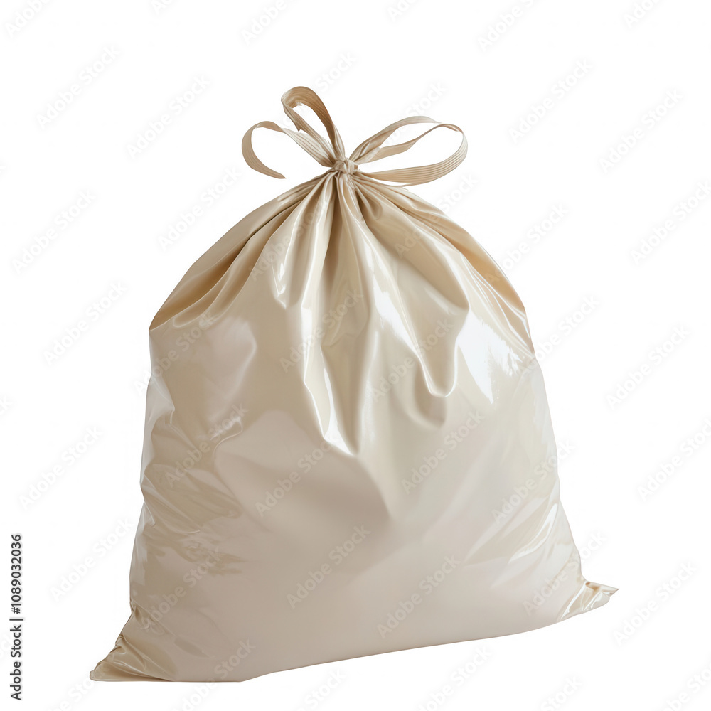 Obraz premium A tied plastic garbage bag symbolizing waste management and environmental concerns., isolated on a transparent background.