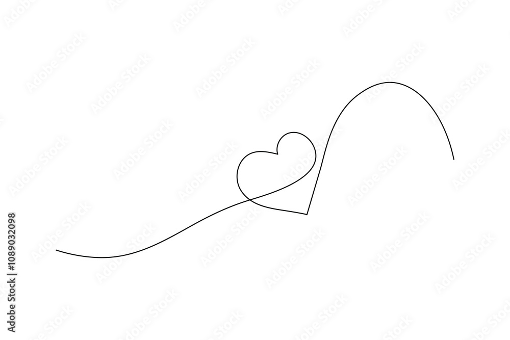Obraz premium Love shape continuous single line art and isolated outline vector illustration 