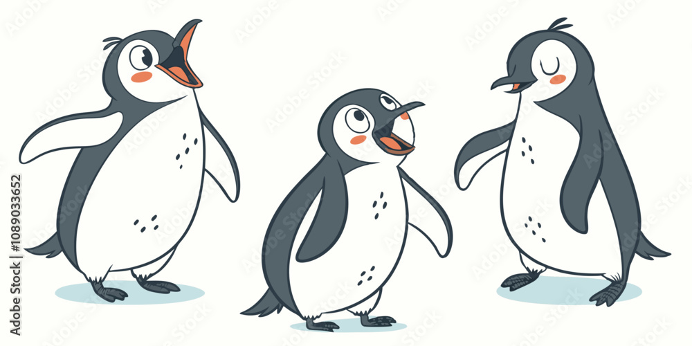 Obraz premium Collection of cartoon penguin isolated on white background 