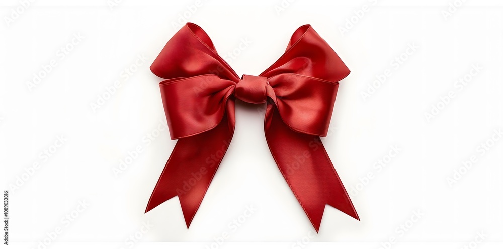A vibrant red ribbon bow on a white background. A vibrant red ribbon bow on a white background.