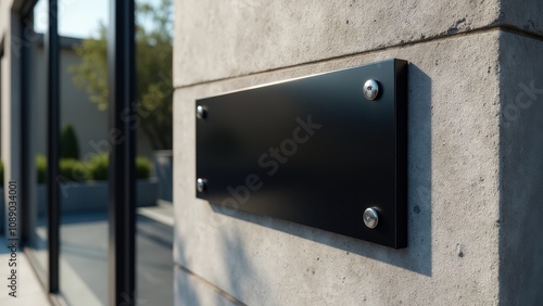 Obraz na płótnie High-quality branding template featuring a polished metallic nameplate against a natural stone wall, perfect for stylish advertising. w salonie