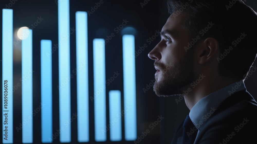 Business consultant analyzing growth trends in skyscraper office urban environment visual data insights professional viewpoint strategic planning concept
