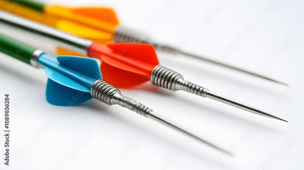 Colorful Dart Arrows with Metal Tips on a Light Background, Perfect for Darts Game Promotion, Sports Articles, and Fun Activity Illustrations Colorful Dart Arrows with Metal Tips on a Light Background, Perfect for Darts Game Promotion, Sports Articles, and Fun Activity Illustrations