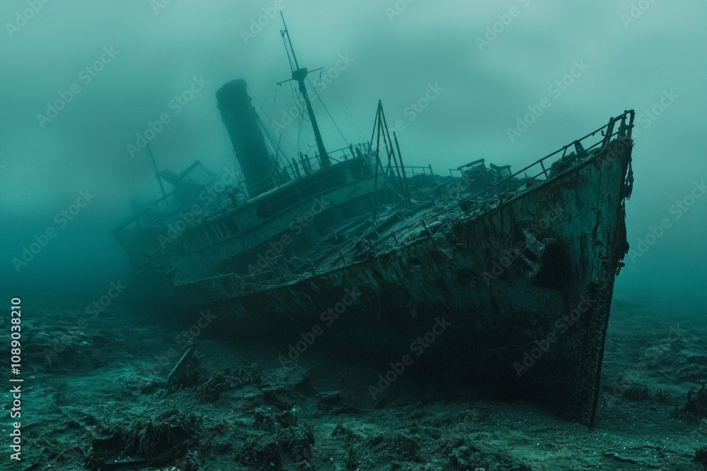 A sunken ship at the sea bed A sunken ship at the sea bed