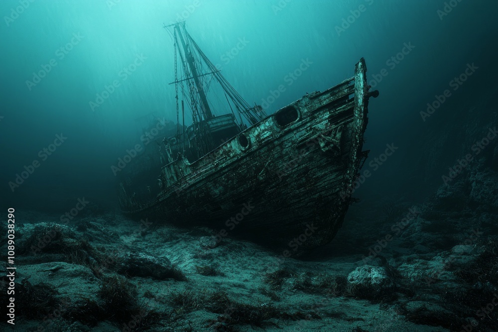 A sunken ship at the sea bed A sunken ship at the sea bed