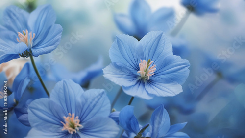 Vibrant Blue Flowers Background, Delicate Garden Floral Wallpaper