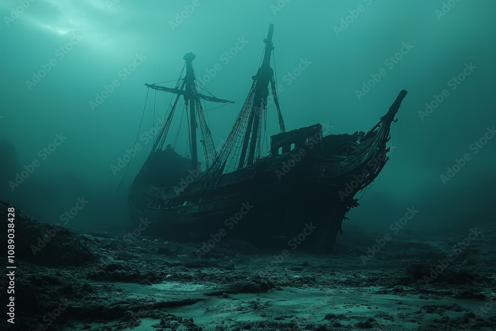 Obraz premium A sunken ship at the sea bed 