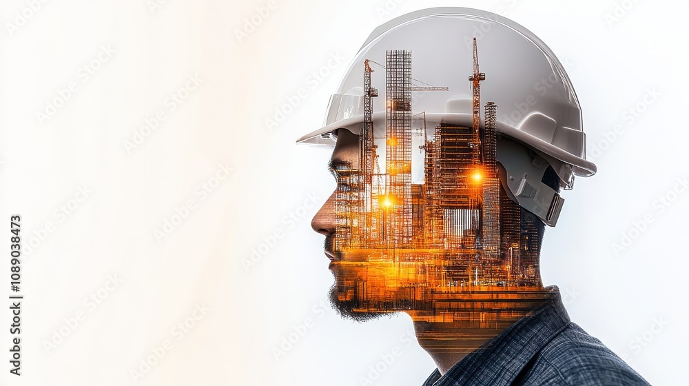 Civil engineer overseeing futuristic construction project at job site urban environment digital art profile view innovative concepts for modern building design Civil engineer overseeing futuristic construction project at job site urban environment digital art profile view innovative concepts for modern building design