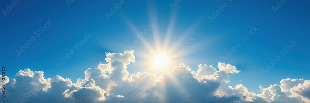 Bright sunshine breaks through fluffy clouds on a beautiful summer day Bright sunshine breaks through fluffy clouds on a beautiful summer day