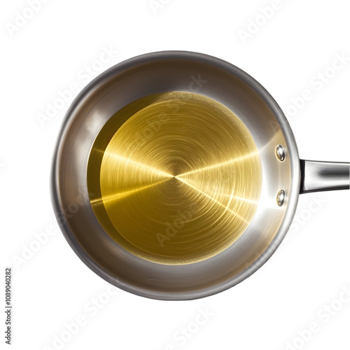 golden cooking oil stainless steel frying pan on transparent background