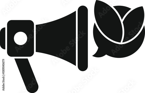 Promoting environmental awareness, a megaphone broadcasts a message symbolized by leaves