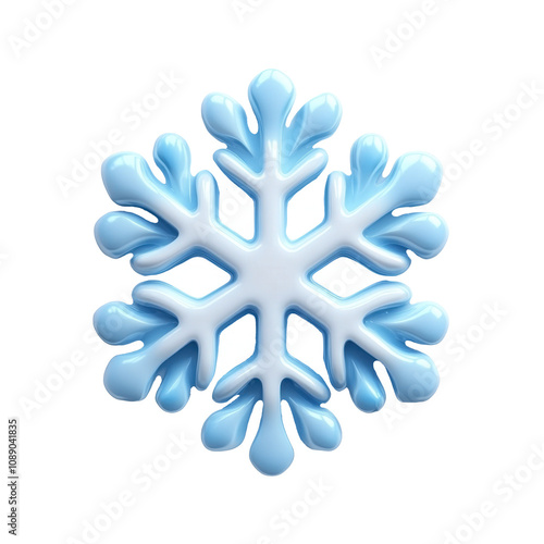 3D icon Glossy light blue christmas snowflake celebrating winter holidays on transparent background