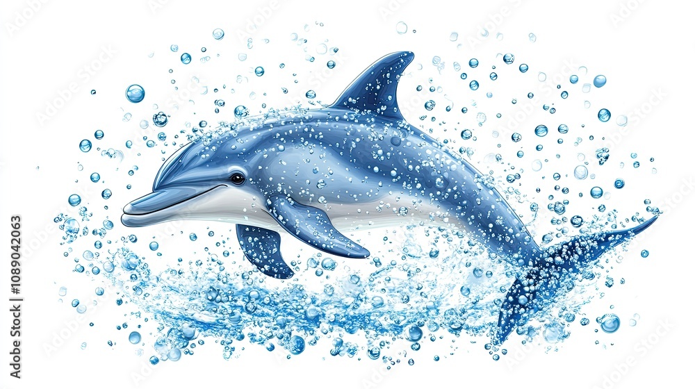 A Dolphin Leaps Through Water Bubbles and Waves A Dolphin Leaps Through Water Bubbles and Waves