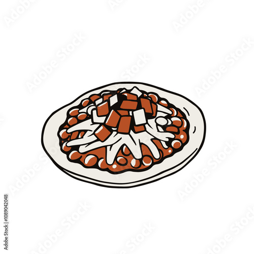 Mexican Sopes with Refried Beans, Cheese, and Salsa – Thick Corn Cakes with Tasty Toppings Black Outline Vector Illustration