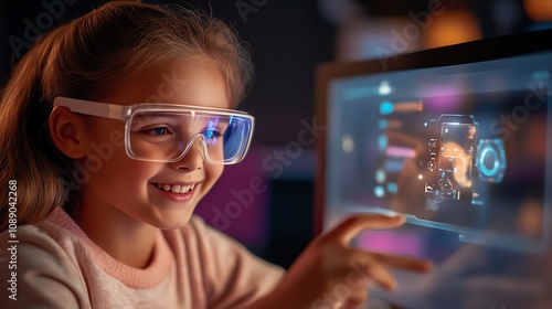 An AI assistant teaching a young coder how to create interactive holographic games photo