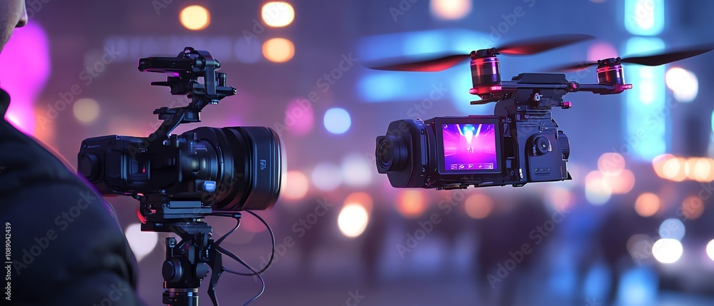 An AIguided drone filming a filmmaker who s immersed in creating 3D cinematic worlds An AIguided drone filming a filmmaker who s immersed in creating 3D cinematic worlds