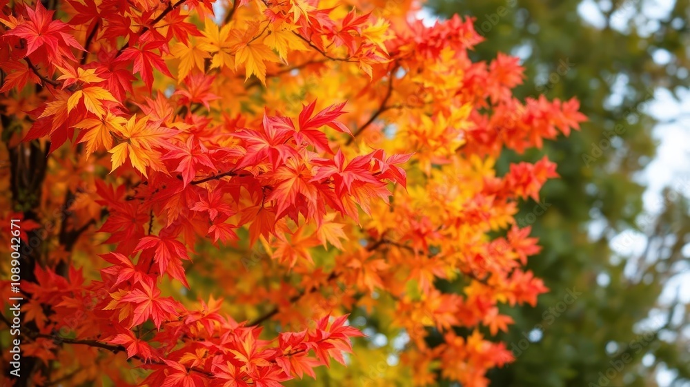 Soft and blurred natural background of changing autumn leaves in various warm colors, vibrant, colors, abstract Soft and blurred natural background of changing autumn leaves in various warm colors, vibrant, colors, abstract