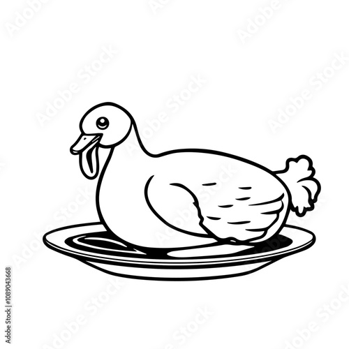 Chinese Peking Duck with Pancakes and Hoisin Sauce – A Renowned Dish for Its Crispy Skin Black Outline Vector Illustration