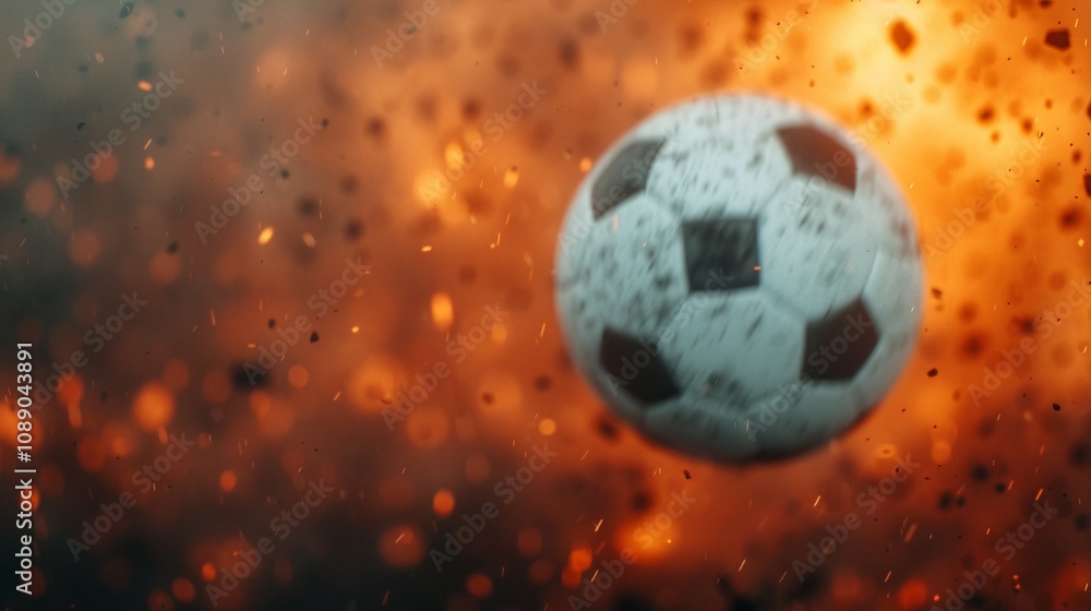 Fototapeta premium A soccer ball amidst an explosion of color and energy.