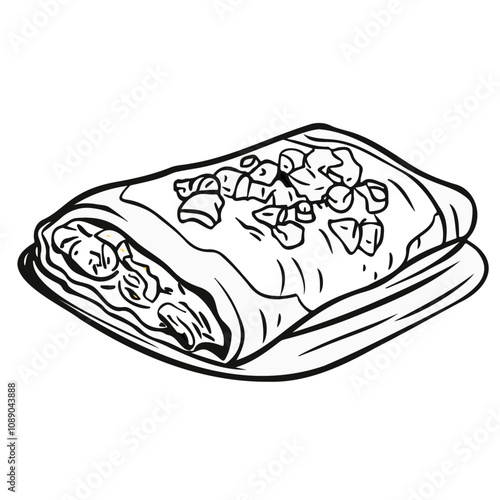 Enchilada with Red Sauce and Cheese – A Savory, Saucy Dish Loved Across Mexico Black Outline Vector Illustration
