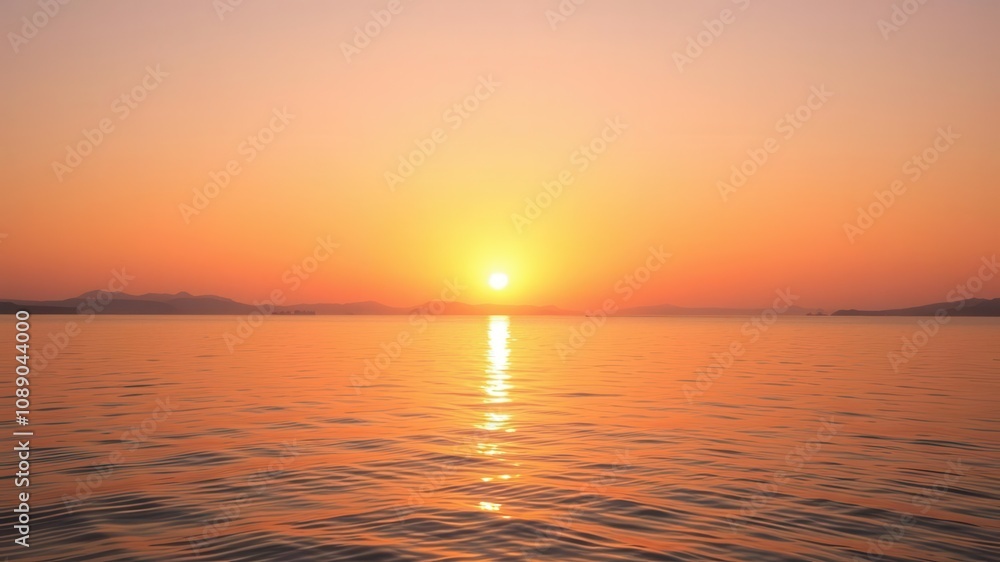 Fototapeta premium Vintage style background featuring a beautiful sunrise over a calm lake, with vibrant hues of orange, yellow, and pink reflecting on the water, sunrise, orange, calm
