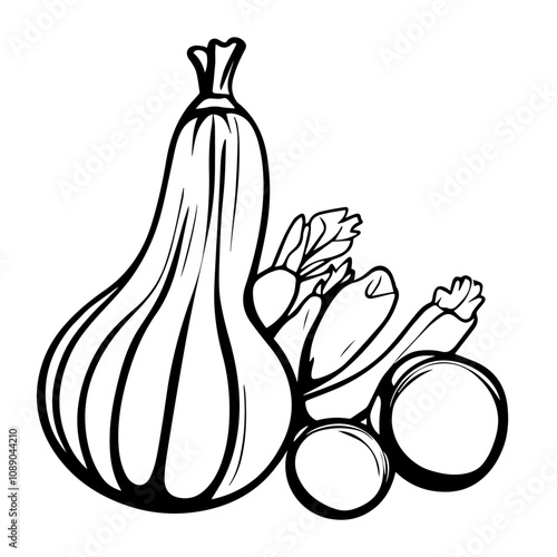 French Ratatouille with Summer Vegetables – A Colorful and Healthy Provencal Stew Black Outline Vector Illustration
