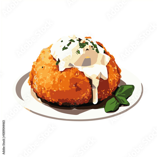 Italian Arancini with Mozzarella Filling – Crispy Rice Balls with a Gooey Cheese Center Black Outline Vector Illustration