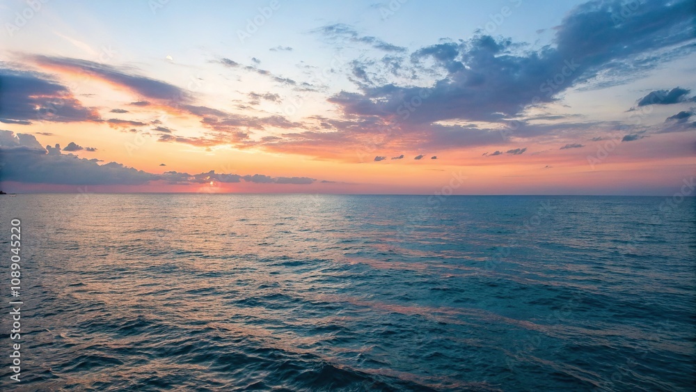 Peaceful blue ocean scene at sunset with sky, oceanic view, blue watercolor painting, soothing colors, wavy surface, serene landscape Peaceful blue ocean scene at sunset with sky, oceanic view, blue watercolor painting, soothing colors, wavy surface, serene landscape