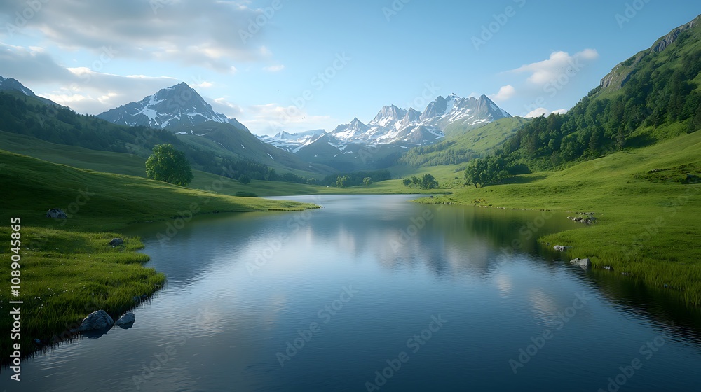 Serene mountain landscape tranquil river nature photography scenic view peaceful environment