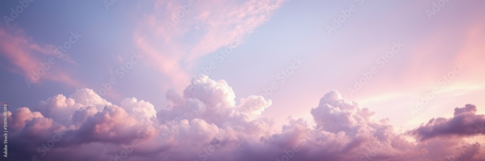 Pastel clouds drift across a serene sunset sky Pastel clouds drift across a serene sunset sky