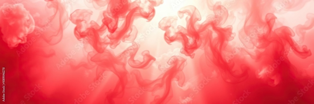 Red smoke wafts through a vast, empty space as sunlight hits it, ambient atmosphere, radiant light Red smoke wafts through a vast, empty space as sunlight hits it, ambient atmosphere, radiant light