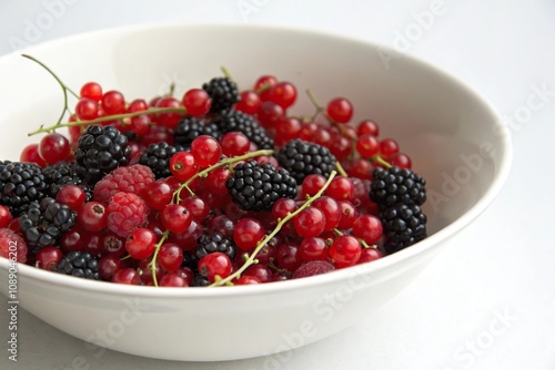 Red currant and blackberry mixture in a shallow bowl, fruit salad, healthy snack