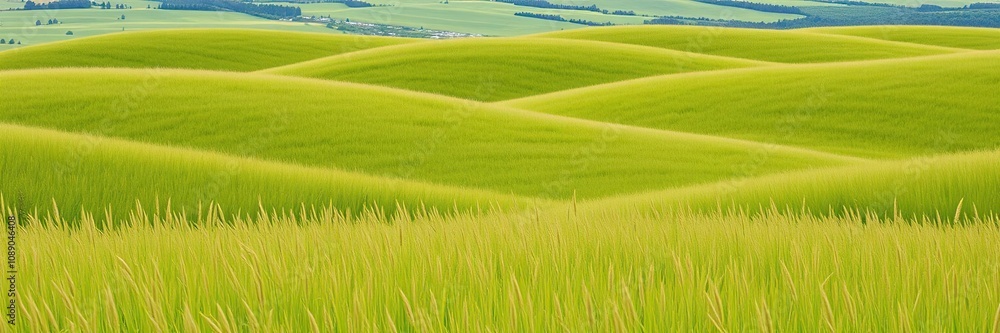 Naklejka premium Rolling hills of tall grasses in a meadow, wildflowers, grasses