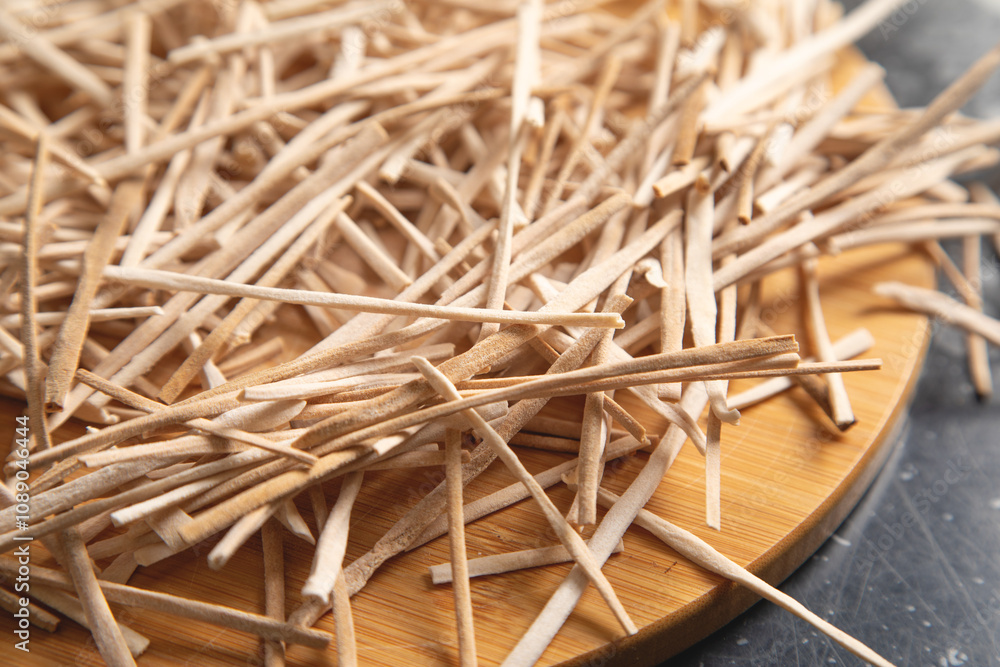 Closeup of homemade raw noodles. Closeup of homemade raw noodles.