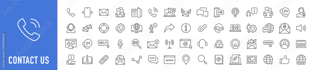 Contact Us web icons in line style. Web and mobile icon. Chat, point, chat, support, message, phone, globe, call, info collection. Vector illustration. Contact Us web icons in line style. Web and mobile icon. Chat, point, chat, support, message, phone, globe, call, info collection. Vector illustration.