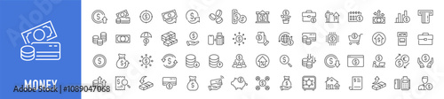 Money web icons in line style. Money, coin, cash, profit, send money, cash back, investment, collection. Vector illustration.