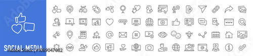 Social media and web icons in line style. Data analytics, blogging, seo, digital marketing, management, message, phone, collection. Vector illustration.