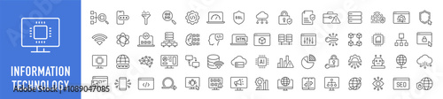 Information Technology web icon set in line style. Network, web design, website, computer, software, progress,programming, data, internet, collection. Vector illustration.