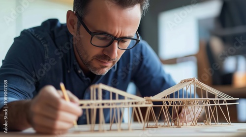 A structural engineer performing stability tests on a scale model of a bridge. photo