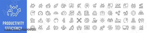 Productivity and Efficiency web icons in line style. Performance, business planning, success, goal, process, collection. Vector illustration.