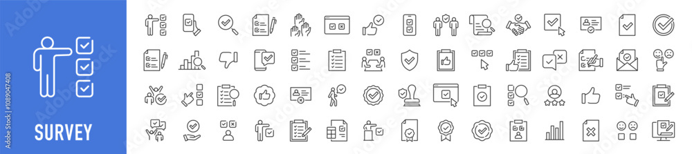 Survey web icons in line style. Opinions, rewiev, feedback, exam, collection. Vector illustration. Survey web icons in line style. Opinions, rewiev, feedback, exam, collection. Vector illustration.