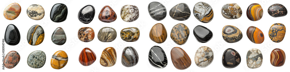 A collection of smooth, polished stones featuring various colors, patterns, and textures, showcasing their natural beauty and uniqueness. A collection of smooth, polished stones featuring various colors, patterns, and textures, showcasing their natural beauty and uniqueness.