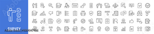 Survey web icons in line style. Opinions, rewiev, feedback, exam, collection. Vector illustration.