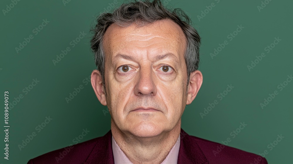 Fototapeta premium Captivating portrait of an introspective man against a bold green background evoking deep emotions and thoughtful reflection