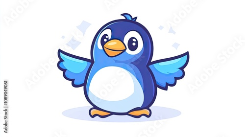 A cheerful blue penguin spreads its wings happily